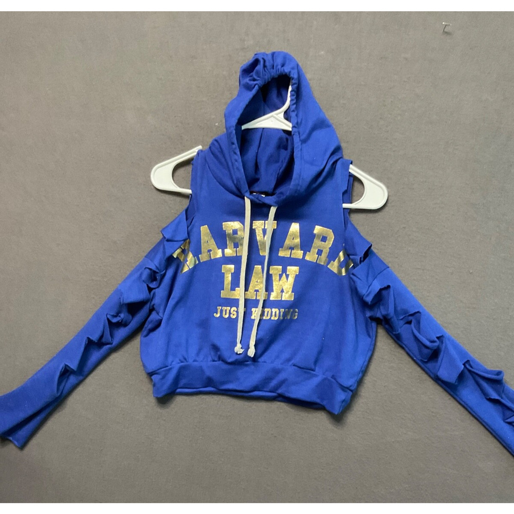 Blush‎ Harvard Law Cutout Hoodie Blue Medium Just Kidding Statement Graphic Punk